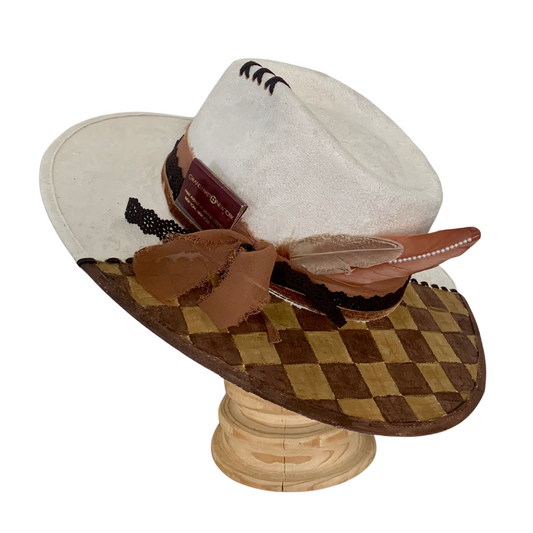 Designer Cowgirl Checkered Brown Pre-Designed Rancher Hat